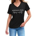 thumbnail image 4 of Holzkary Christian Shirts for Women Funny Christian Faith Bible T-Shirt Unisex Casual Basic T-Shirts Blouses Women's Walking By Faith Tripping Constantly Print T Shirt Casual V Neck T Shirt Black L, 4 of 5