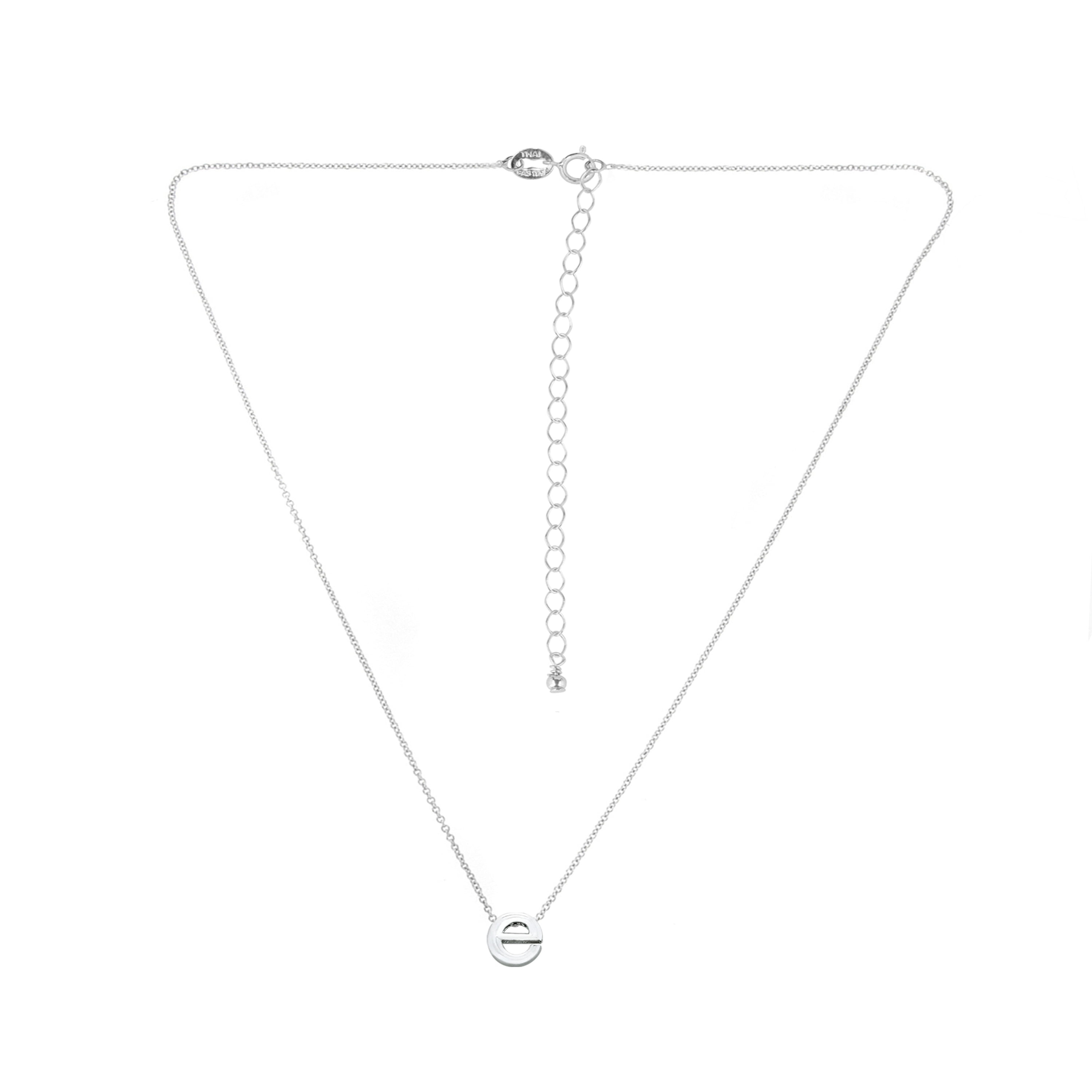 Sterling Silver E Letter Initial Alphabet 925 Silver Necklace, 15 inches with extender
