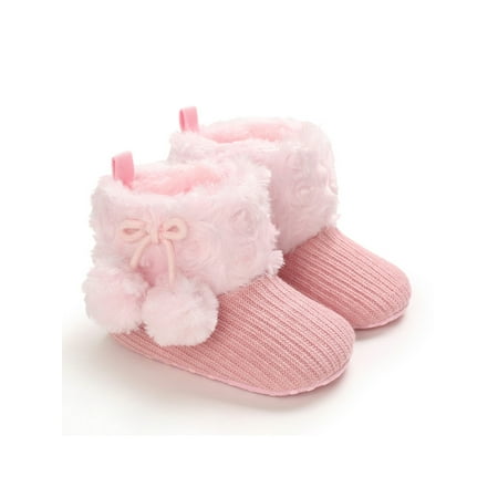 

UKAP Baby Girls Crib Boot Fluffy Winter Booties Soft Sole Snow Boots Hairball Shoes Newborn Wool Ankle Bootie Prewalker Comfort Pink 0-6 months