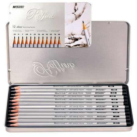 Raffine Artist Graphite Pencils Set for Drawing, Sketching, Writing, Tin Gift  Box, 12 Degree Set -2H, H, F, HB, B, 2B, 3B, 4B, 5B, 6B, 7B, and 8B (12