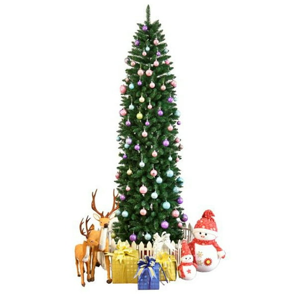 Artificial Christmas Tree, Seizeen 7.5FT Green Xmas Tree W/Spotted White for Christmas, DIY Decoration Pencil Full Tree Quick Assembly W/ Metal Stand 850 PVC Branch Tips for Indoor Home