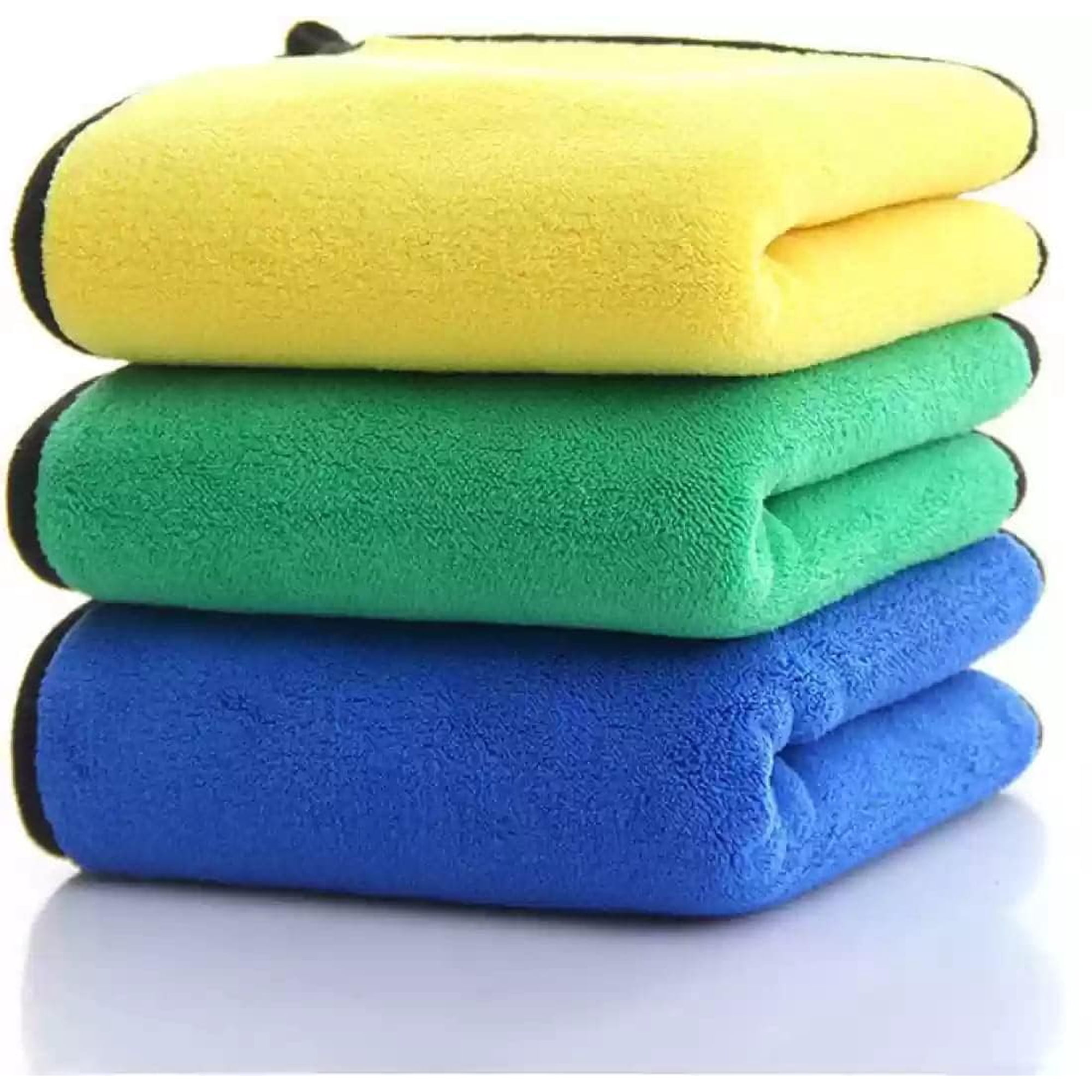 Auto Hub Microfiber Cloth 750 Gsm | Ultra Soft- Edgless & Dual Sided Microfiber Cloth Lint & Streakfree Car Cleaning Cloth - Green Yellow & Blue (Pack Of 3)