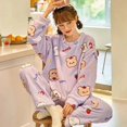 thumbnail image 1 of Conjuntos de Pijamas de franela para mujer, ropa de dormir de manga larga con dibujos animados Kawaii, cálida, gruesa, de terciopelo Coral, para el hogar, novedad de 2023, 1 of 4