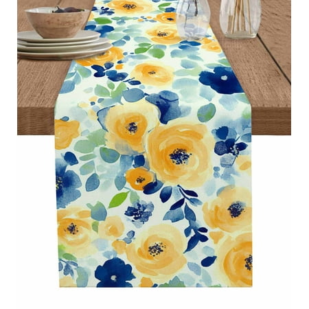 

Table Runner Dresser Scarf 13 x 36 Inch Yellow Blue Flowers Spring Floral Rustic Rose Table Runners Non-Slip Heat Kitchen Dining Table Decor for Indoor Outdoor Home Party Decoration