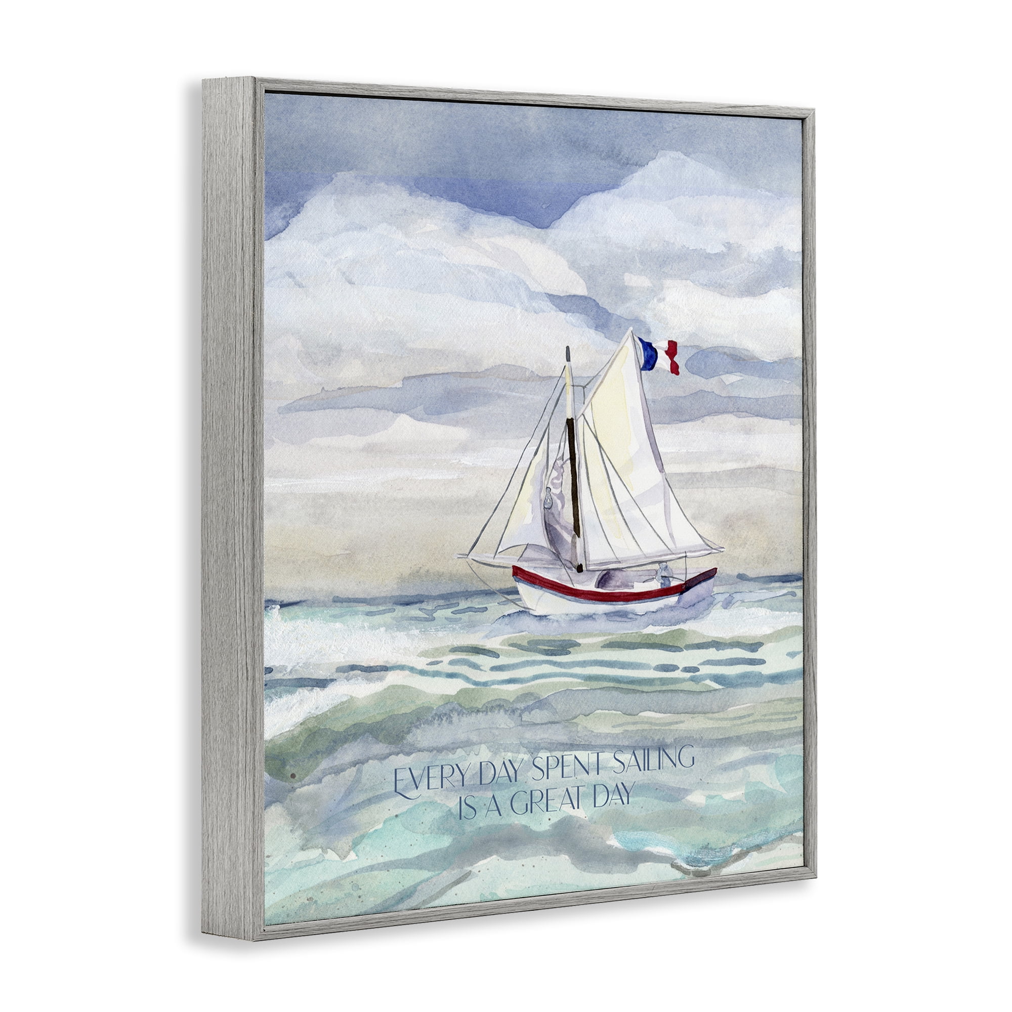 Stupell Industries Great Day Sailing Phrase Transportation Painting Gray Framed Art Print Wall Art, 24 x 30
