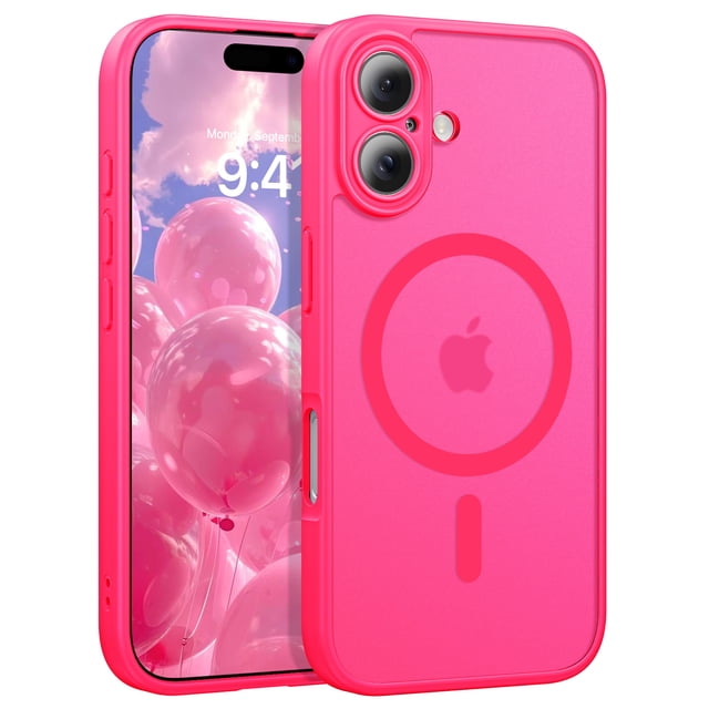 VENINGO Magnetic for iPhone 16 Case, Compatible with Mag-safe, Shockproof Protection Slim Non-Slip Translucent Matte Protective Phone Cover, Hot Red