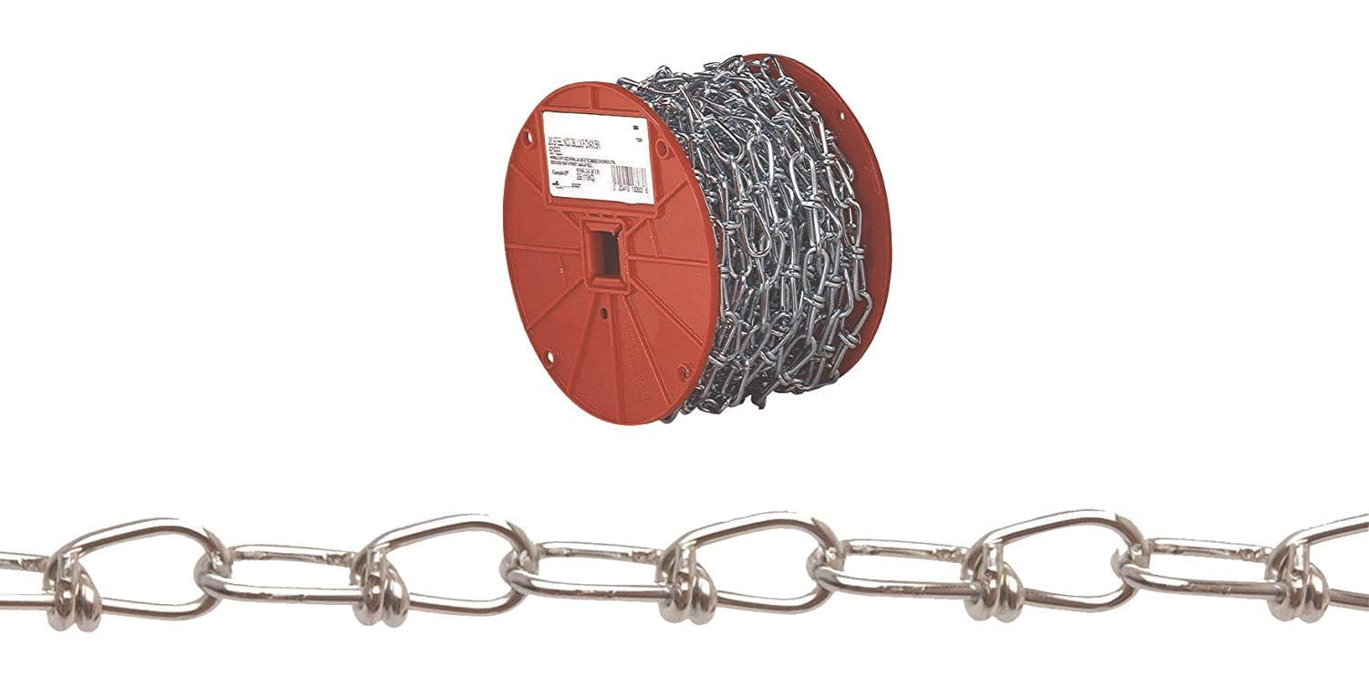 Zinc plated #4 Trade Campbell 0720427 Low Carbon Steel Inco Double Loop Chain on Reel 500 Length 70 lbs Load Capacity 0.07 Diameter 