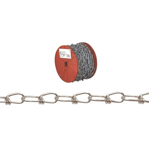 Campbell 0723227 Low Carbon Steel Inco Double Loop Chain, Zinc plated, #3 Trade, 0.08" Diameter, 90 lbs Load Capacity, 200 Feet Reel