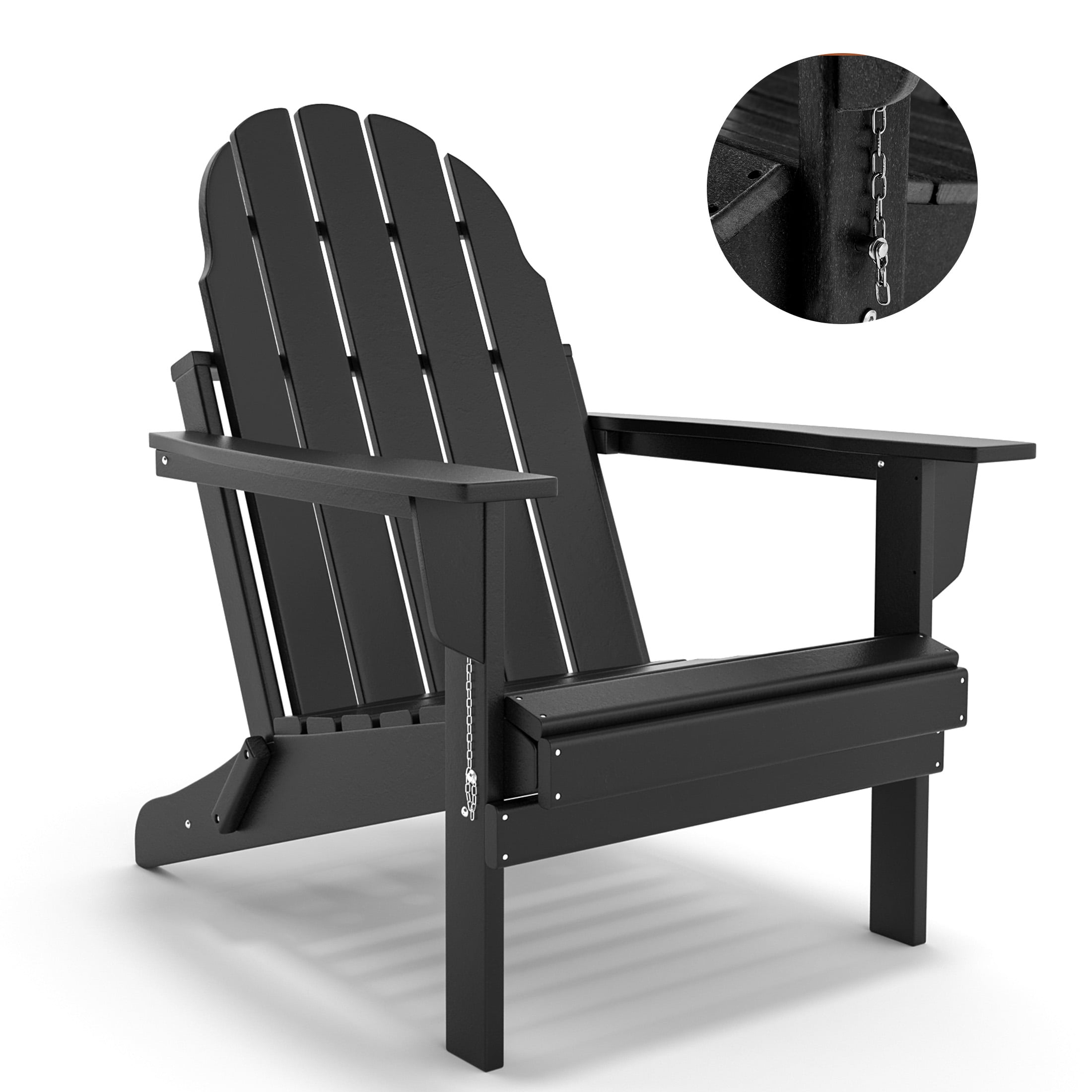 Erinnyees All-Weather Adirondack Chair,Folding Adirondack Outdoor Chair with Wooden Textured for Patio,Garden,Backyard and Lawn,Black