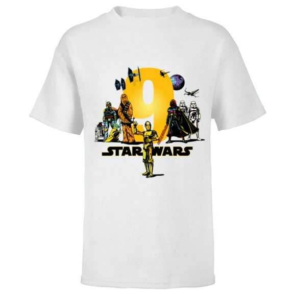 Star Wars Classic Characters Ninth Birthday 9 Years Old - Short Sleeve T-Shirt for Kids - Customized-White
