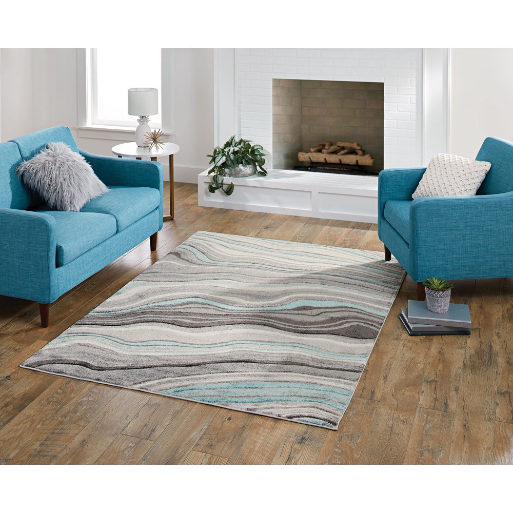 Better Homes & Gardens Gray & Aqua Waves Rug, Multiple Sizes Walmart
