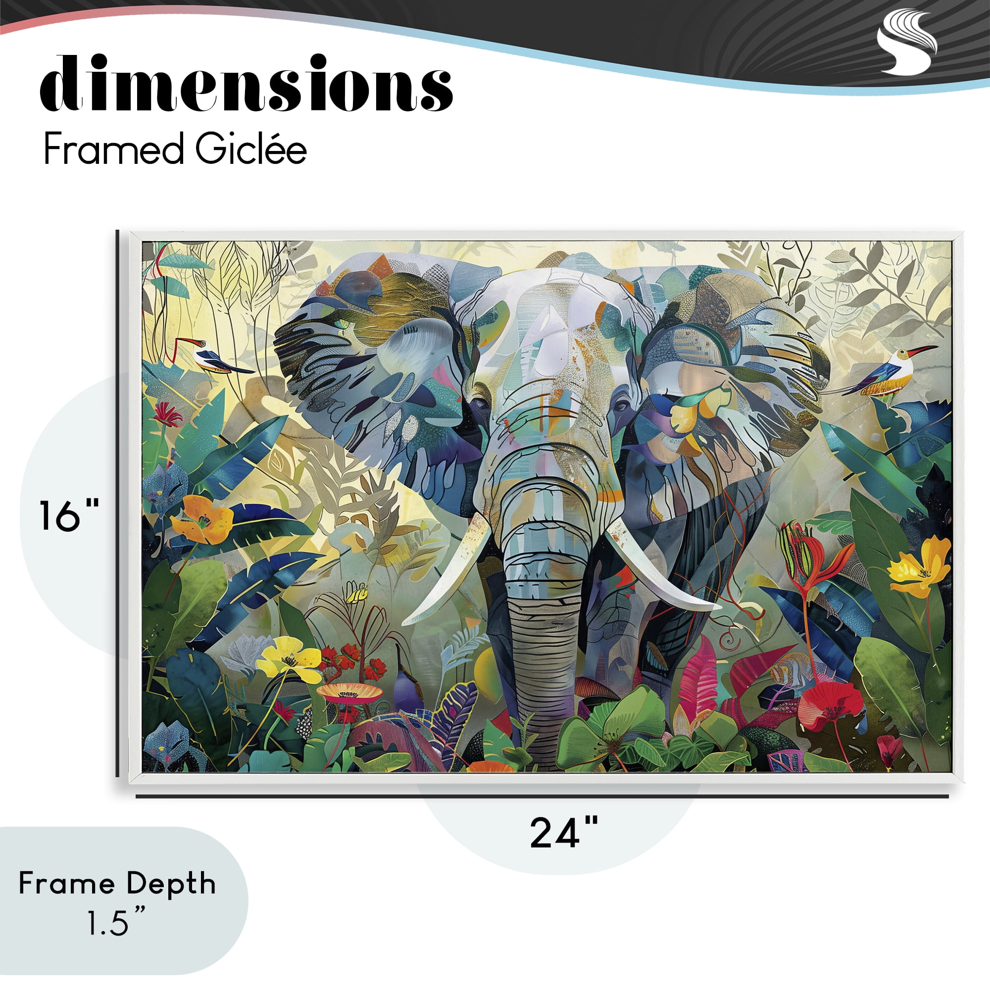 Stupell Industries Elephant's Realm in Tropical Bloom White Framed Giclee Art, design by Lazar Studio