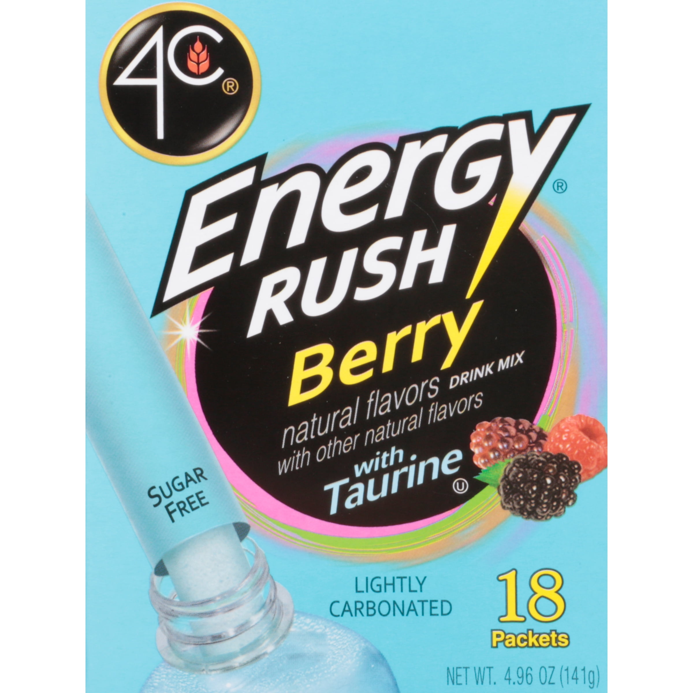 2 pack) 4C Totally Light 2 go Energy Rush Berry Drink Mix