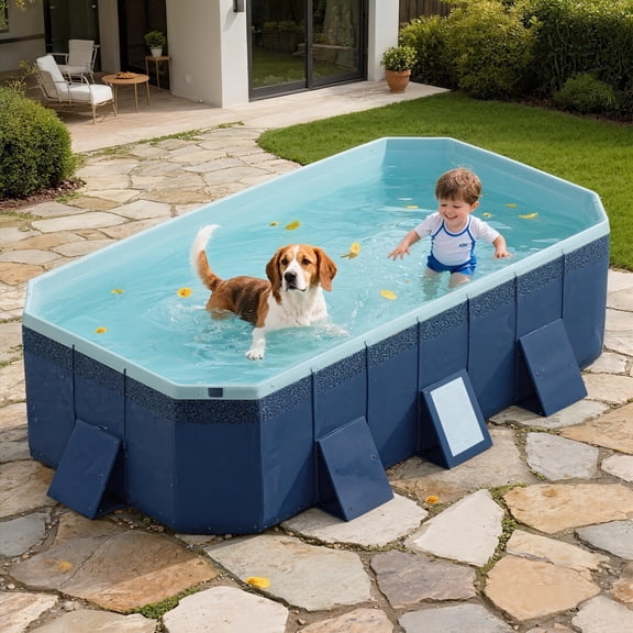 JXXRZ 74in Snapset Kiddie Pool, Collapsible Frame with Reinforced PVC for Family & Pets, Easy Storage