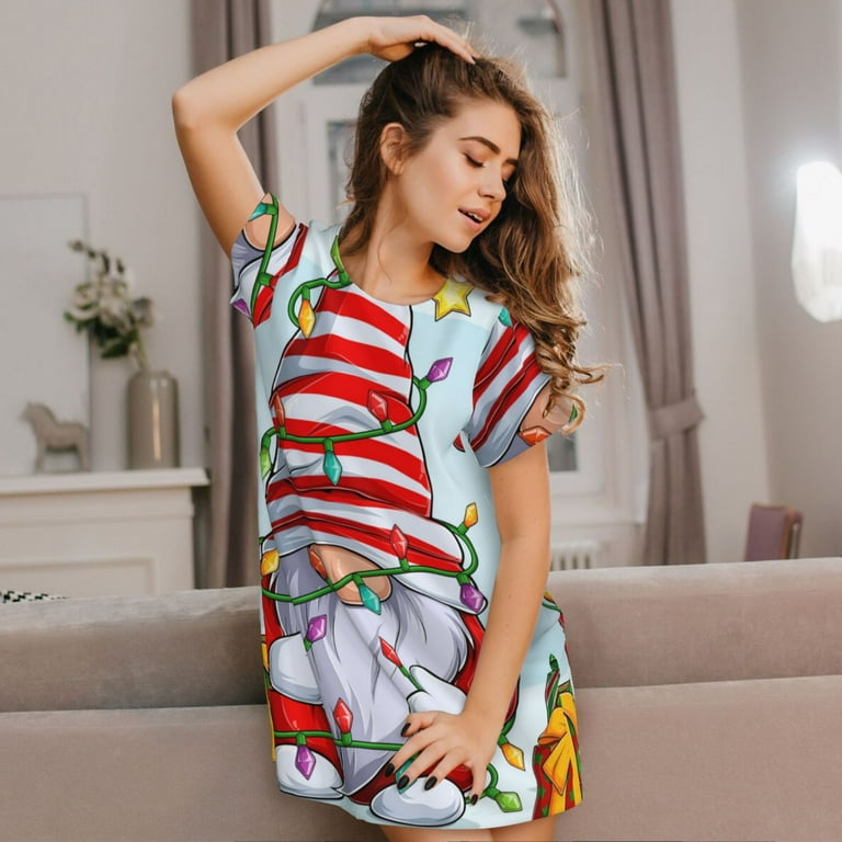 Ratiio Funny Christmas Gnome Print Women's Short-sleeved Nightdress -  Casual A-line Sleeveless Sleepwear Dress for Summer, Comfortable and  Breathable - Walmart.com