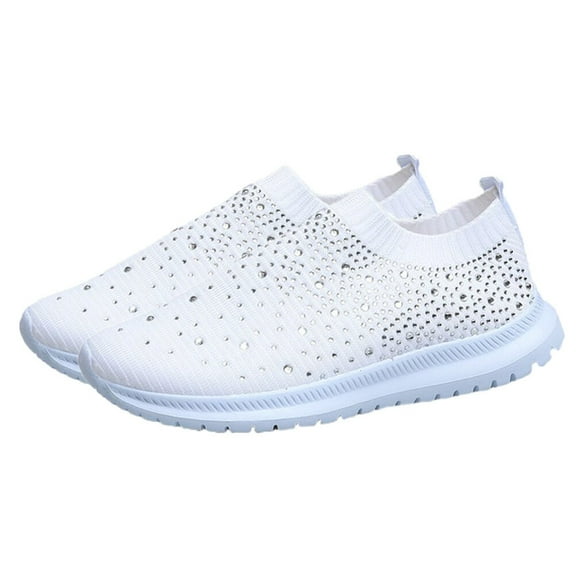 Omeite 1Pair Women Rhinestone Shoes Breathable Fashion Shoes Simple Sports Shoes