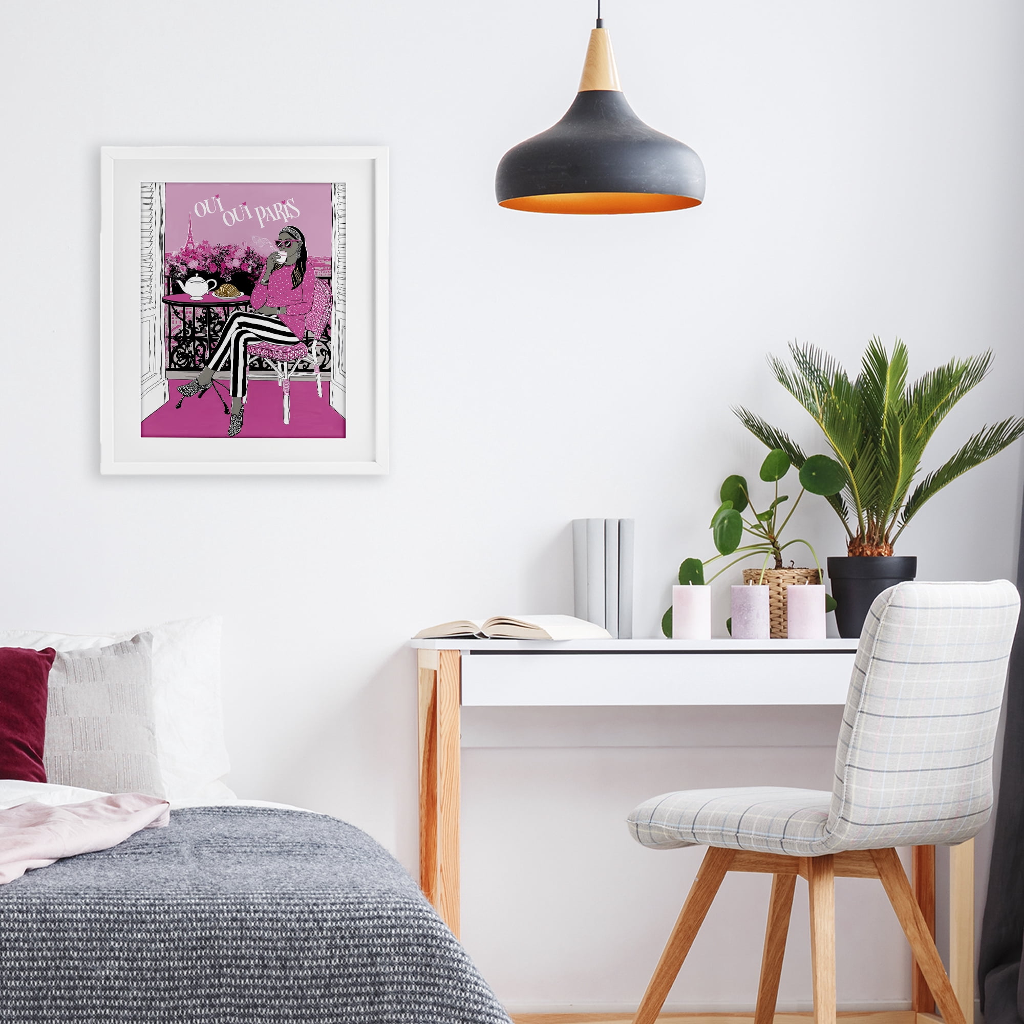 Stupell Industries Oui Oui Parisian Cafe Morning White Framed Print Under Glass, design by Jess Stempel