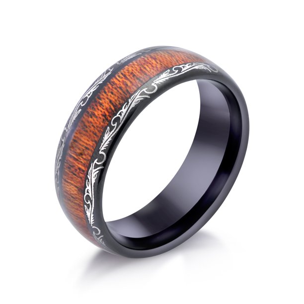Black Tungsten Carbide Koa Wood Inlay Men's Ring