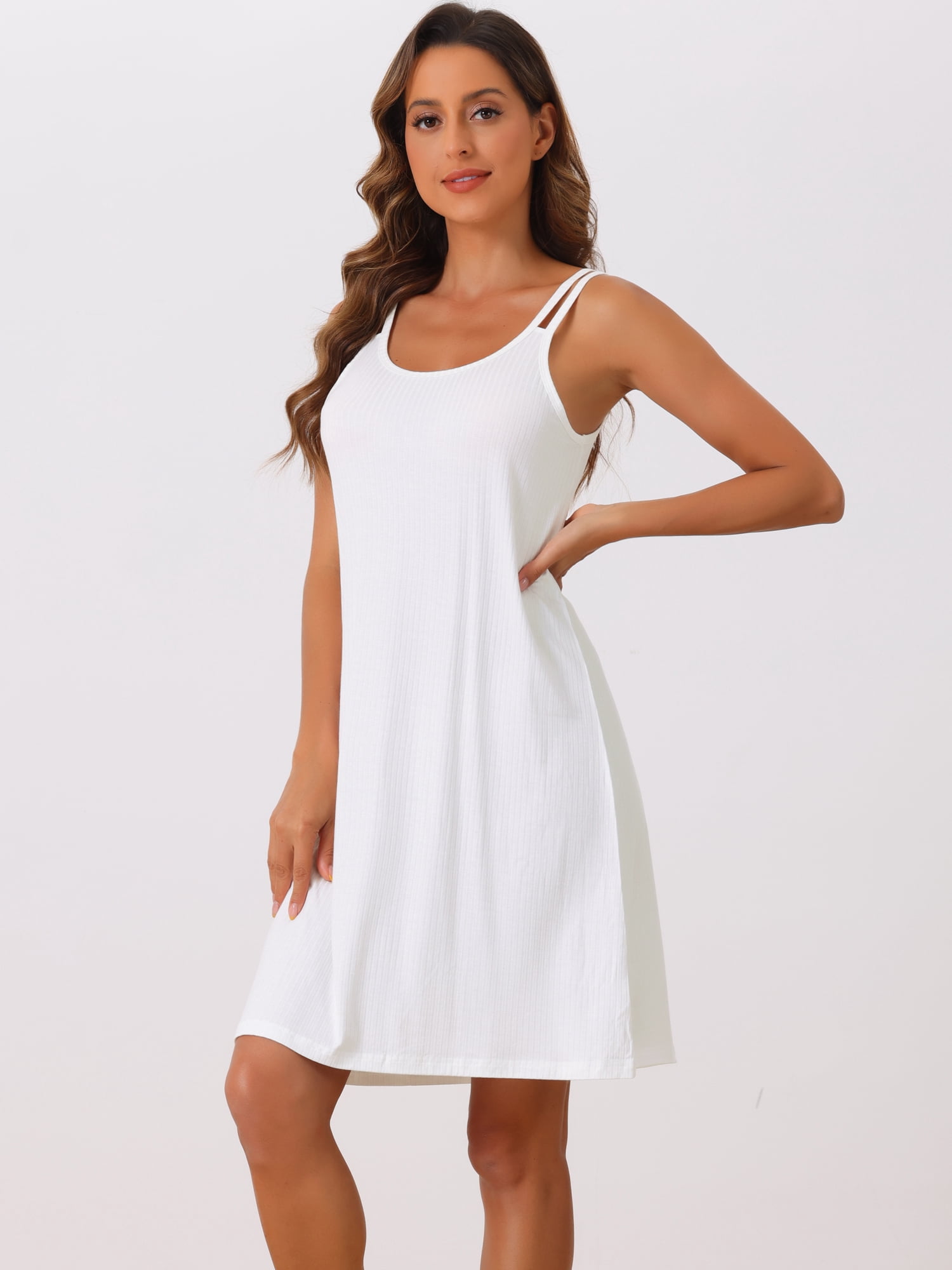 DARING DIVA Women's Sleeveless Modal Spaghetti Strap Chemise Nightgowns S White