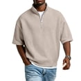 thumbnail image 6 of Dwelliawo Mens Polo Shirts Short Sleeve Golf Colorful Waffle Shirt with Collar Comfort Heavyweight Tshirts Casual Quarter Zip Up Stand Collar Shirts Khaki 2XL, 6 of 7