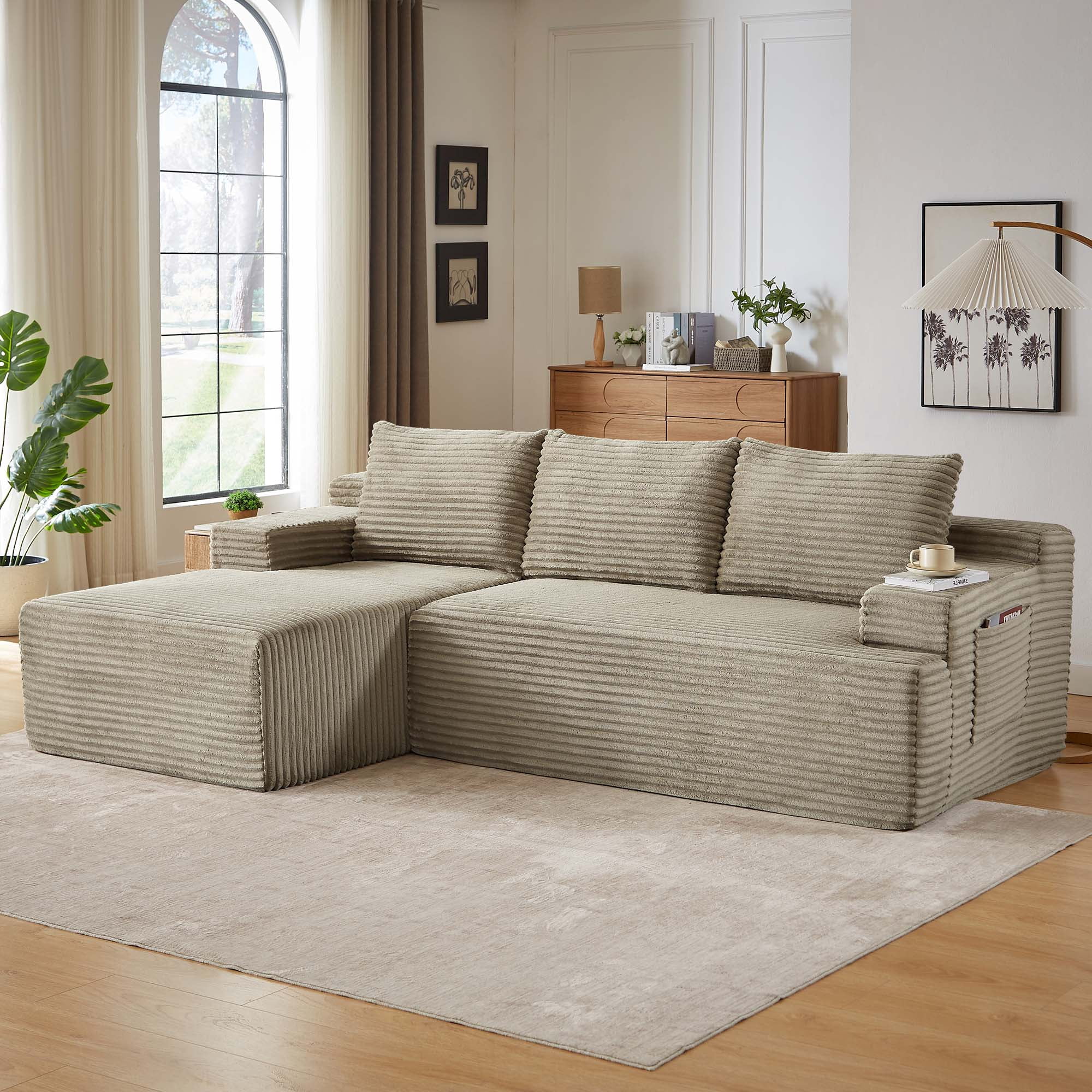 Miniyam 96" L-Shaped Sectional Sofa, No Assembly Required 3 Seats Modular Couches for Living Room, Apartment, Camel (Left Facing Chaise)