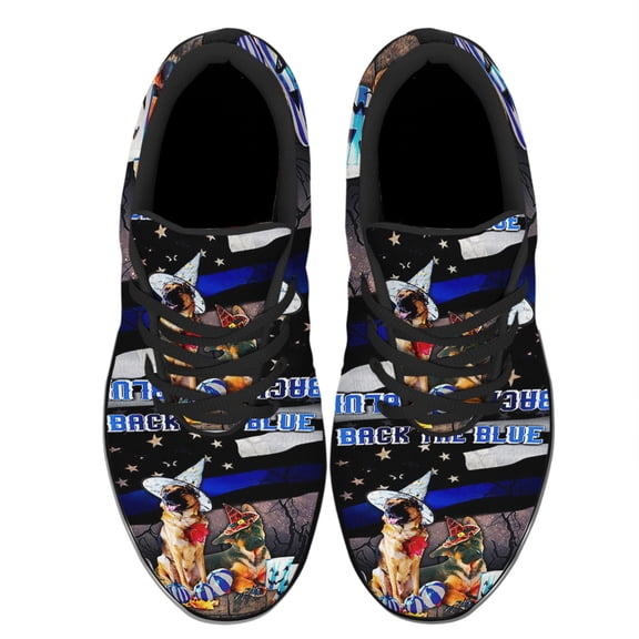 Back The Blue German Shepherd Halloween Shoes Women's Fashion Sneakers Tennis Running Shoes for Men Women Black Size 3.5