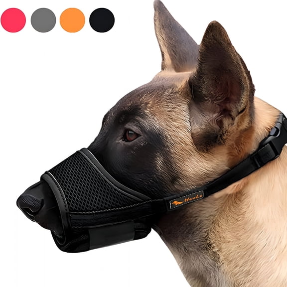 GASTROPOD Dog Muzzle, Soft Nylon Muzzle Anti Biting Barking Chewing, Air Mesh Breathable Drinkable Adjustable Loop Pets Muzzle for Small Medium Large Dogs 4 Colors 4 Sizes (Black, L)