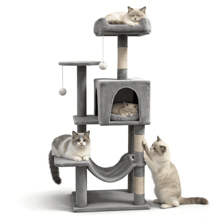 Baohe Cat Tree, Dual Condo Design, 2-Level Cat Tree with Scratching Post
