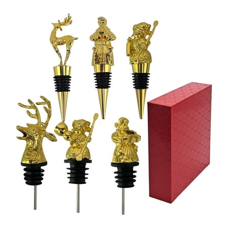 

6 Pieces Alloy Bottle Pourer Beverage Accessories Gift Solid Durable Bottle Stopper Bottle Aerator Pourer for KTV Restaurants Clubs Hotels Aureate