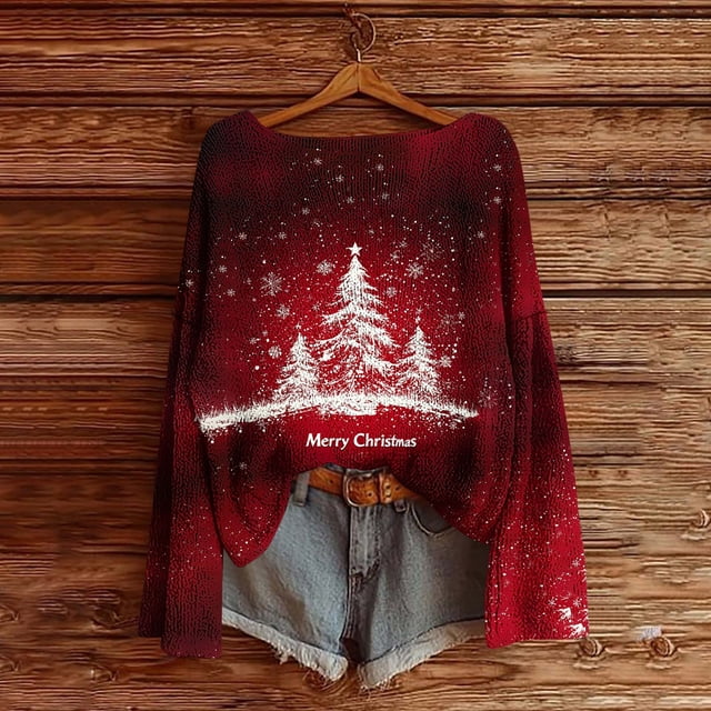 Horkkom Chandails de Noël pour Femmes Hiver Imprimé de Noël Manches Longues Col Rond Chandail L