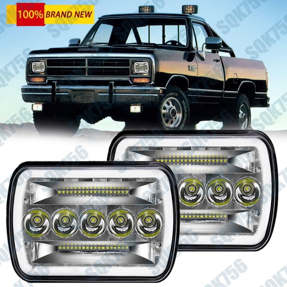 Fit 1981-1993 for Dodge D150 D250 D350 New 120W 7x6 LED Headlight Hi-Lo DRL Turn