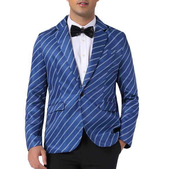 BLAZER RAYADO INSPIRADOR PARA HOMBRES, CHAQUETA DE TRAJE CON PATRÓN DE RAYAS, SAKO DE NEGOCIOS DEPORTIVO, TALLA XL, AZUL OSCURO
