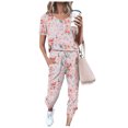 thumbnail image 2 of Mujeres Pantalones Traje de Moda Impreso de Manga Corta Cuello Redondo Cordón Superior Y Pantalones de Dos Piezas, 2 of 5