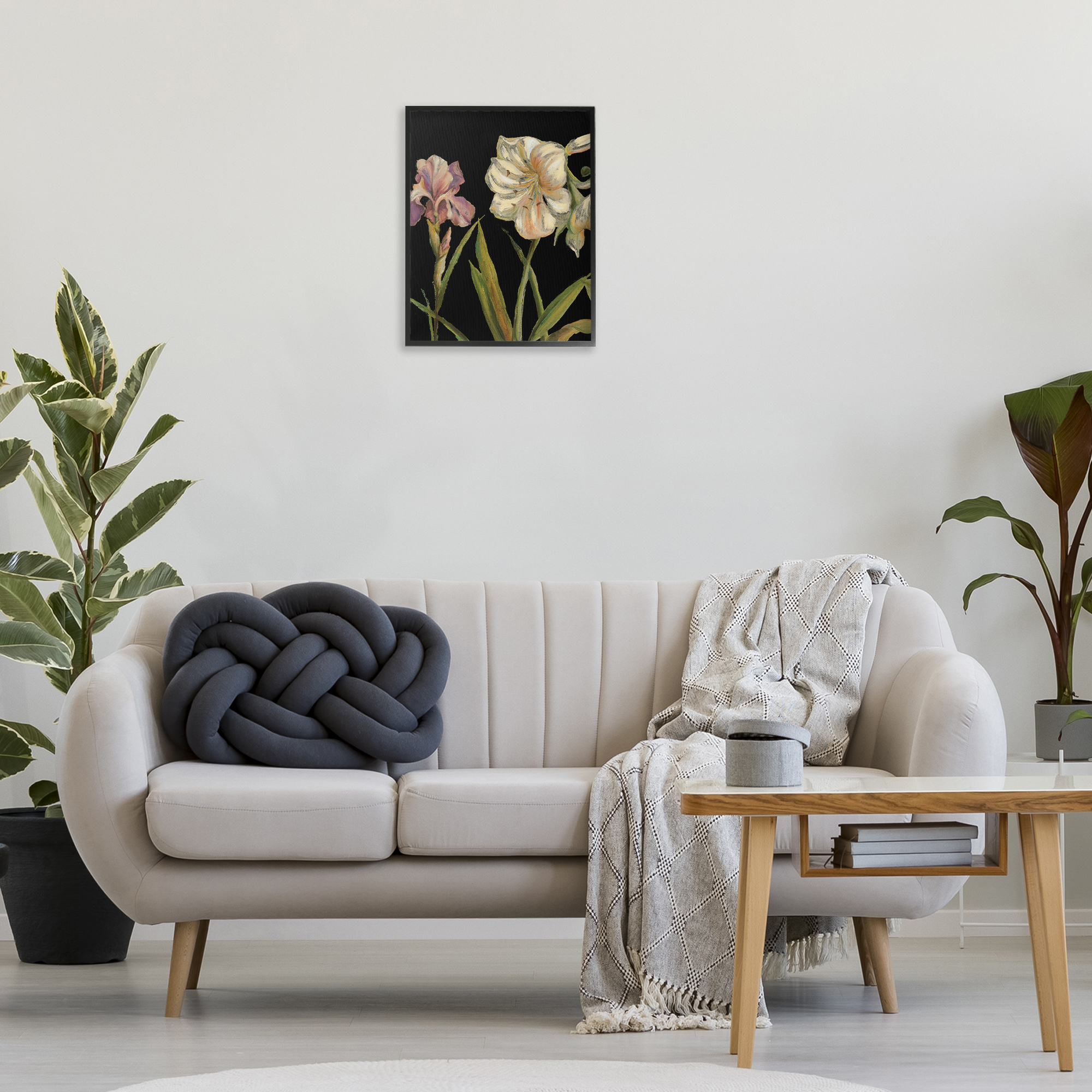 Stupell Industries Iris Flowers on Black Botanical & Floral Painting Black Framed Art Print Wall Art, 16 x 20
