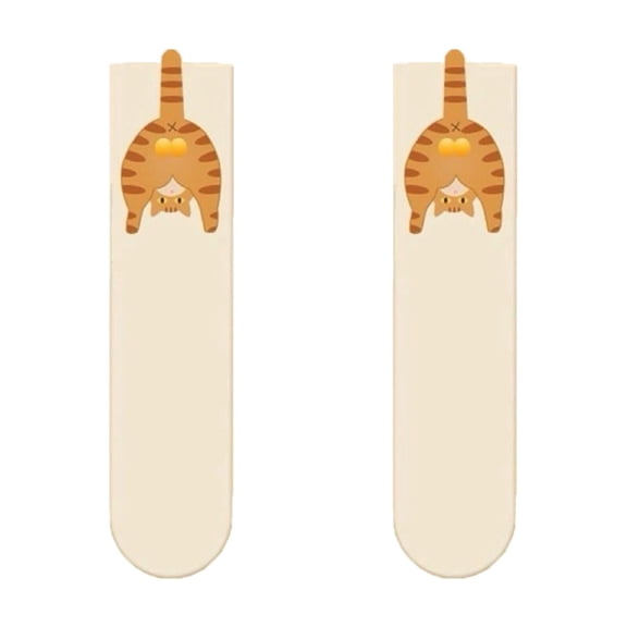 Yuanlong Womens Crew Socks Cute Cartoon Cat Print Mid Tube Socks Spring Daily Wear Novelty Funny Soft Stretchy Lady Socks