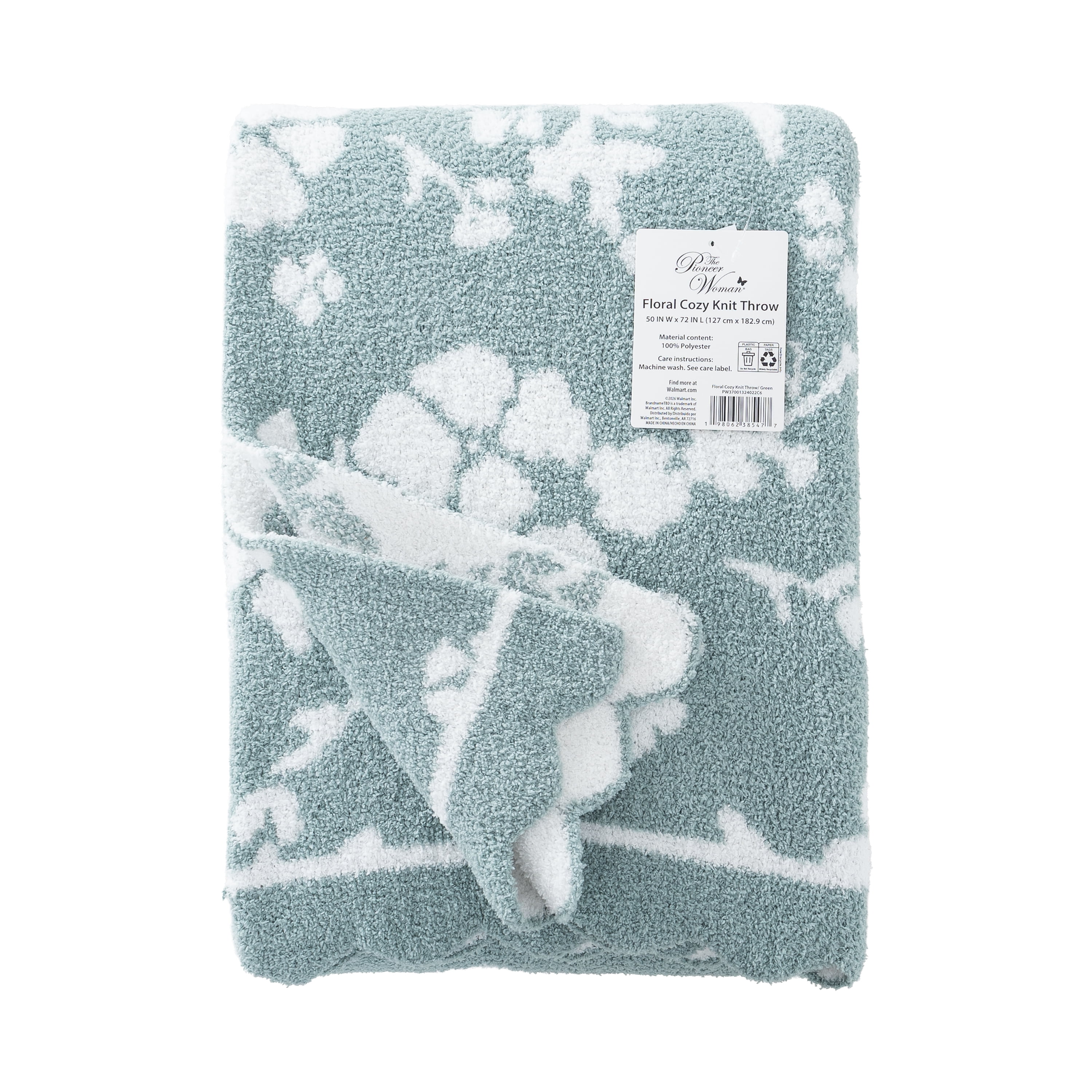 The Pioneer Woman Floral Cozy Knit Oversized Couch Throw Blanket, Green, 50 x 72 in