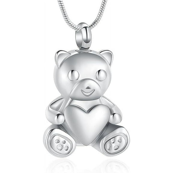 Teddy Bear Urn Necklace for Ashes Human / Pet Cremation Jewelry Bear Stainless Steel Memorial Necklaces Ash Holder with Fill Tool
