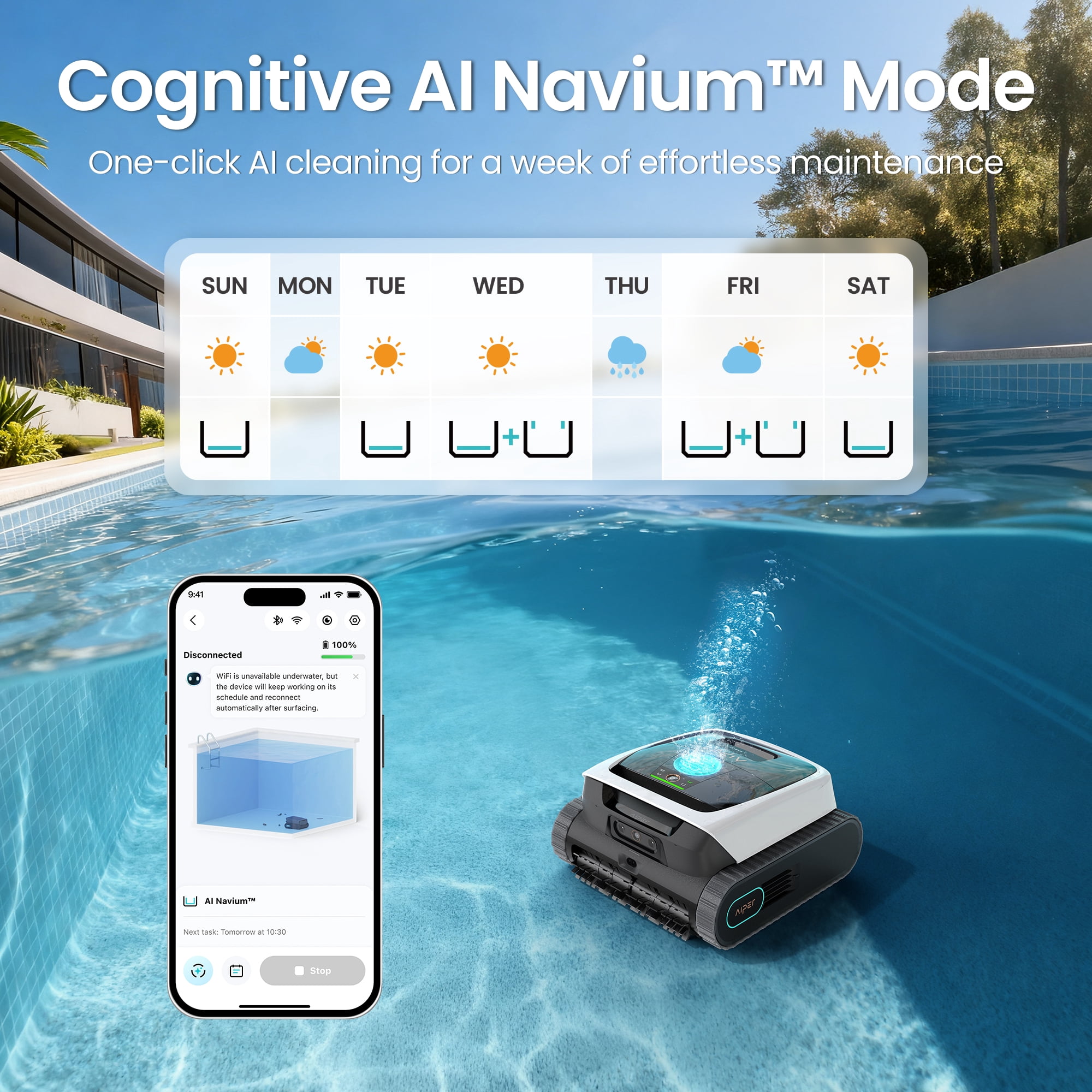 Aiper Scuba N3 Automatic Pool Cleaner, Robotic Pool Cleaner with AI Camera, MicroMesh Ultra-Fine Filter & App Control