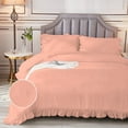 thumbnail image 3 of DNG Creations 3 Piece Vintage Ruffle Pattern Comforter Set Premium Ultra Soft 550 GSM All Season ( Full/Queen Size ) 100% Egyptian Cotton Solid Peach Colour, 3 of 8