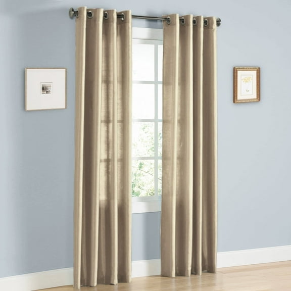 1 Panel faux silk curtain drapes with grommet 55" width by 95" Long curtain panels for any bedroom or patio door-non blackout semisheer panels Mira solid Color taupe