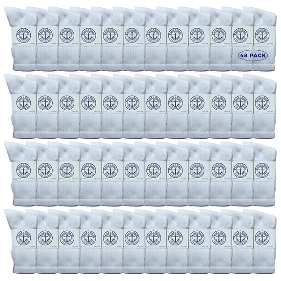 48 Pairs Of Yacht & Smith Wholesale Bulk Womens Crew Socks, Cotton Sport Athletic Socks - Size 9-11 (White)