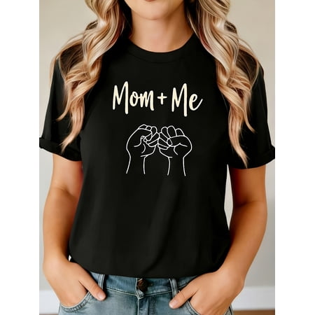 Women's Casual Mom Plus Me Fist Bump Graphic T-Shirt