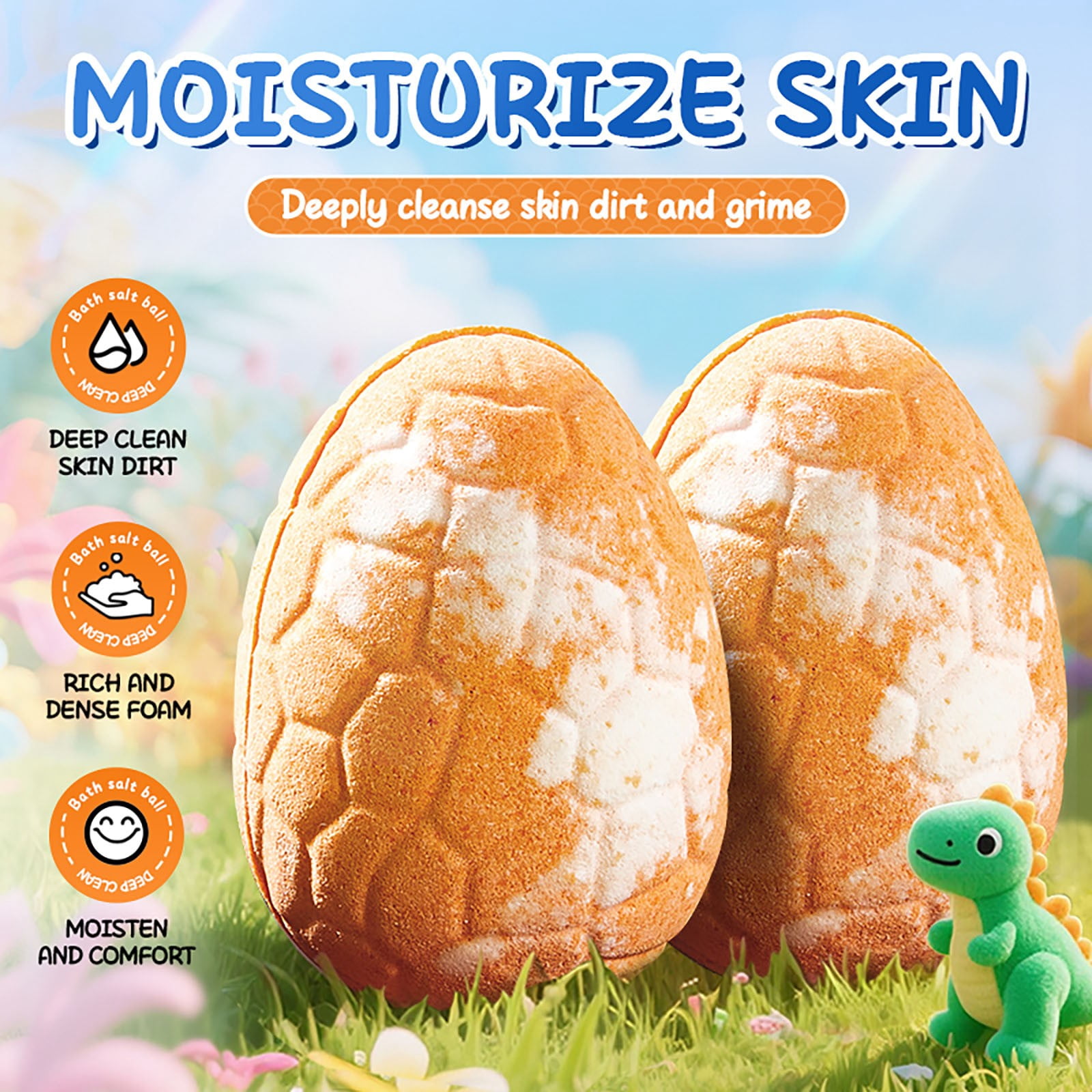 Dinosaur Egg Bath Salts Balls Set,6-Piece Aroma Fizzies for Body Cleansing,Relaxing Gift for Kids,600g