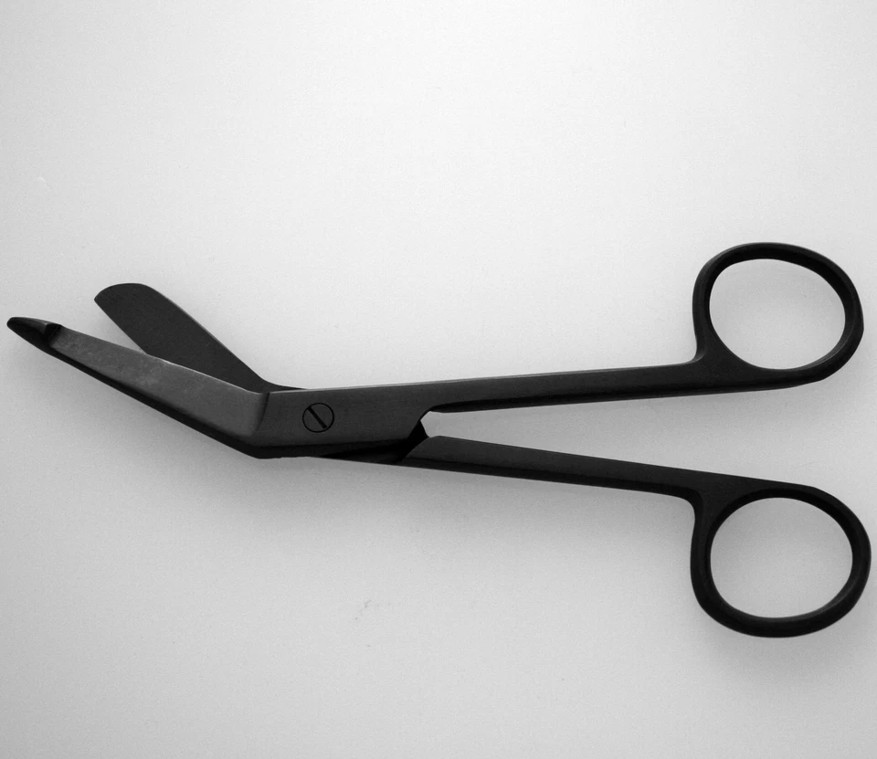 BUTTERFLY- 4 Bandage Scissors 5.5" Angled Blades With Safety Probe Point Black Finish
