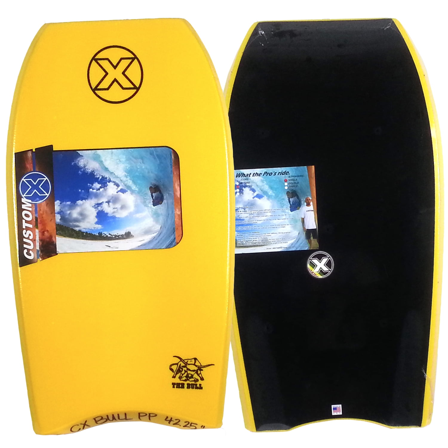 Custom X Bull 42.25 CR Bodyboard Yellow deck, Yellow rails, Black