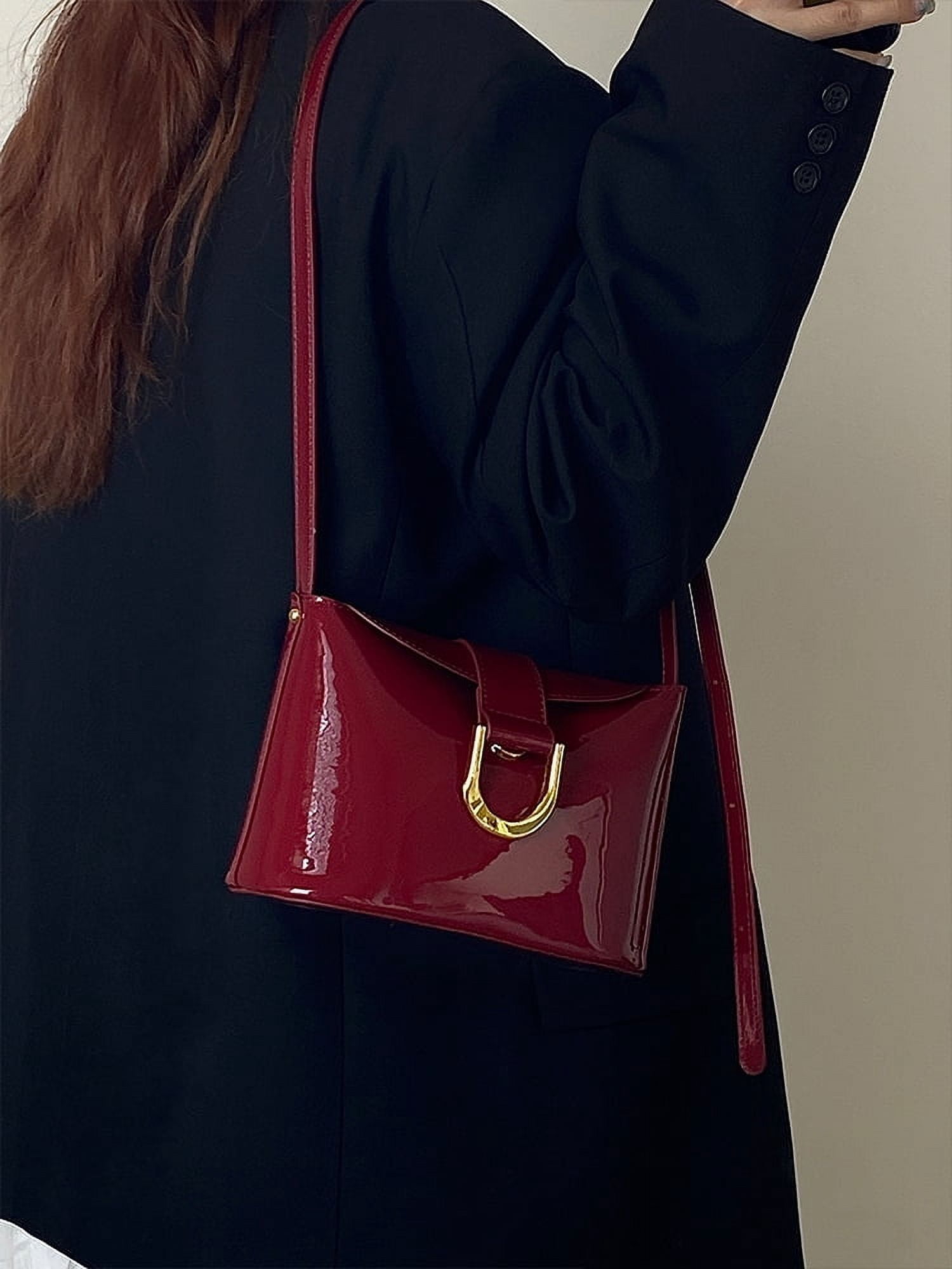 Vintage Patent Leather Women Shoulder Bags Fashion Ladies Hasp Flap Handbag Small Clutch Purse Solid Color Female Crossbody Bags