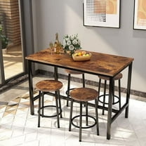 AWQM Bar Table and Chairs Set, Industrial Counter Height Pub Table with 4 Chairs, Wood Bar Table Kitchen Table Set, Rustic Brown
