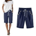 thumbnail image 2 of vigerkar Women's Knee Length Bermuda Shorts Elastic Waist Drawstring 10" Long Shorts Loose Fit Plus Size Summer Beach Short Navy, 4XL, 2 of 6