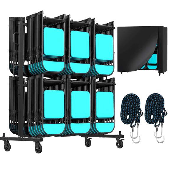 Folding Chair Cart -Folding Chair Rack,tolerable 550 LBS, Folding Chair Dolly 84 Folding Chairs Capacity with Outdoor Cover and Rubber Locking Wheels