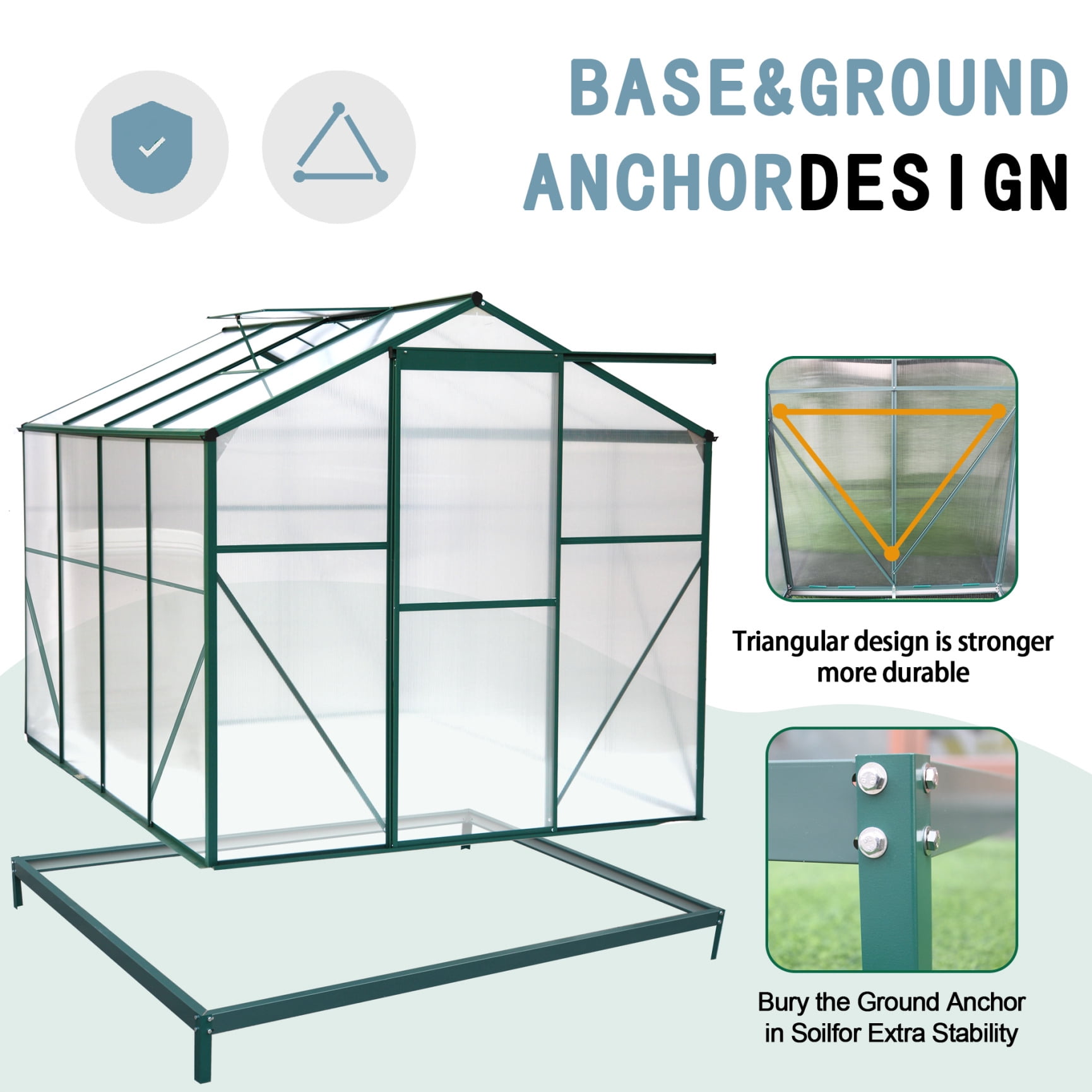 Greenhouse for Outdoors, Heavy Duty Polycarbonate Greenhouse, Walk-in Garden Greenhouses, Large Green House for Outside, Backyard Green House for Winter, Easy Setup (6'x 8')